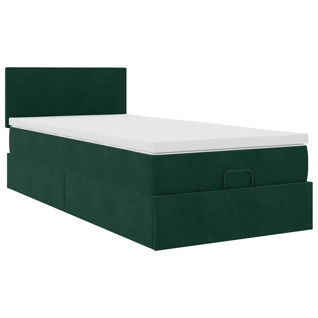 Otomanski krevet s madracem i LED tamnozeleni 80x200cm baršun