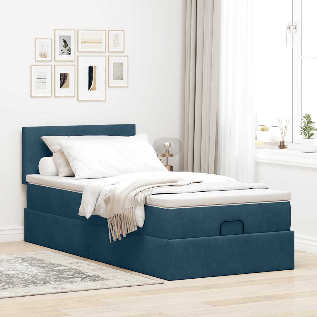 Otomanski krevet s madracem i LED tamnoplavi 80x200cm baršun