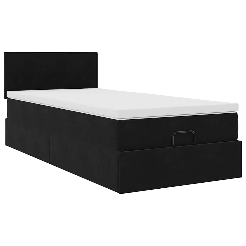 Otomanski okvir kreveta s madraca crni 90x190cm baršunasti