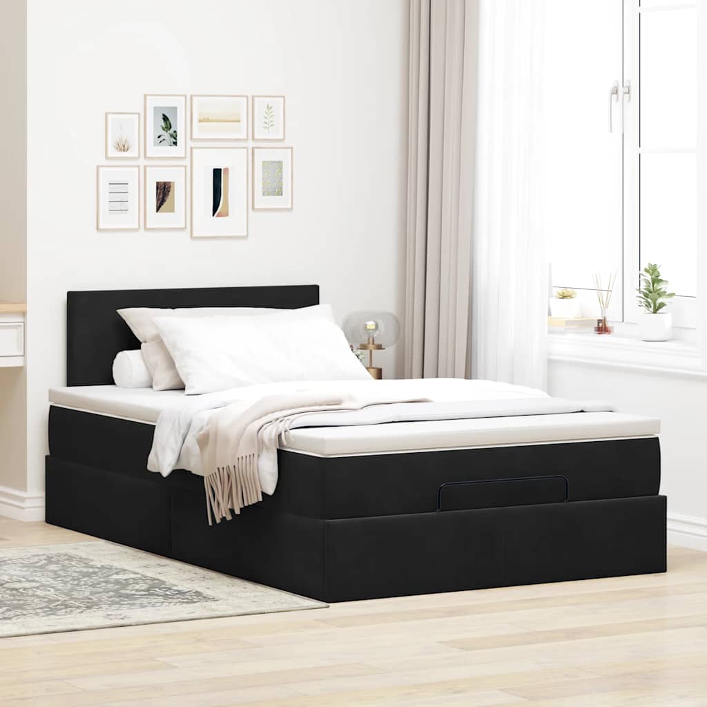 Otomanski krevet s madracem&LED crni 120x200cm baršunasti