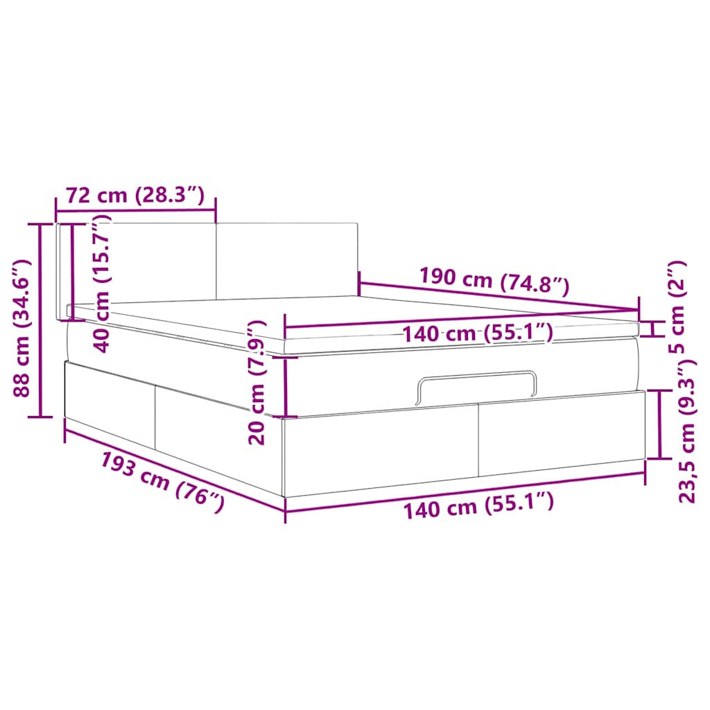 Otomanski krevet s madracem&LED tamnosivi 140x190 cm baršunasti