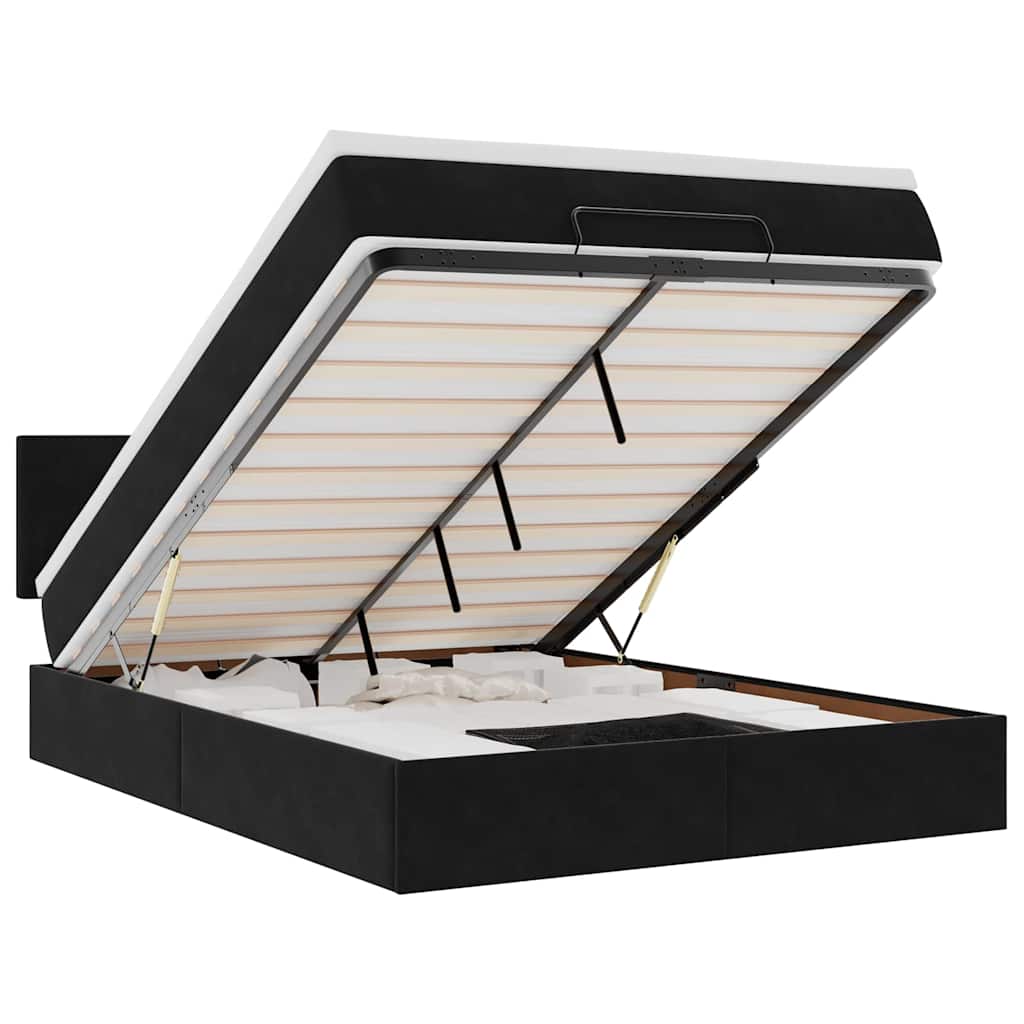 Otomanski krevet s madracem&LED crni 140x190 cm baršunasti