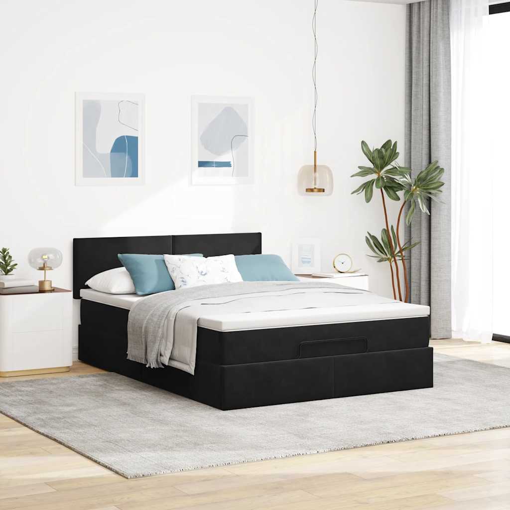 Otomanski krevet s madracem&LED crni 140x190 cm baršunasti
