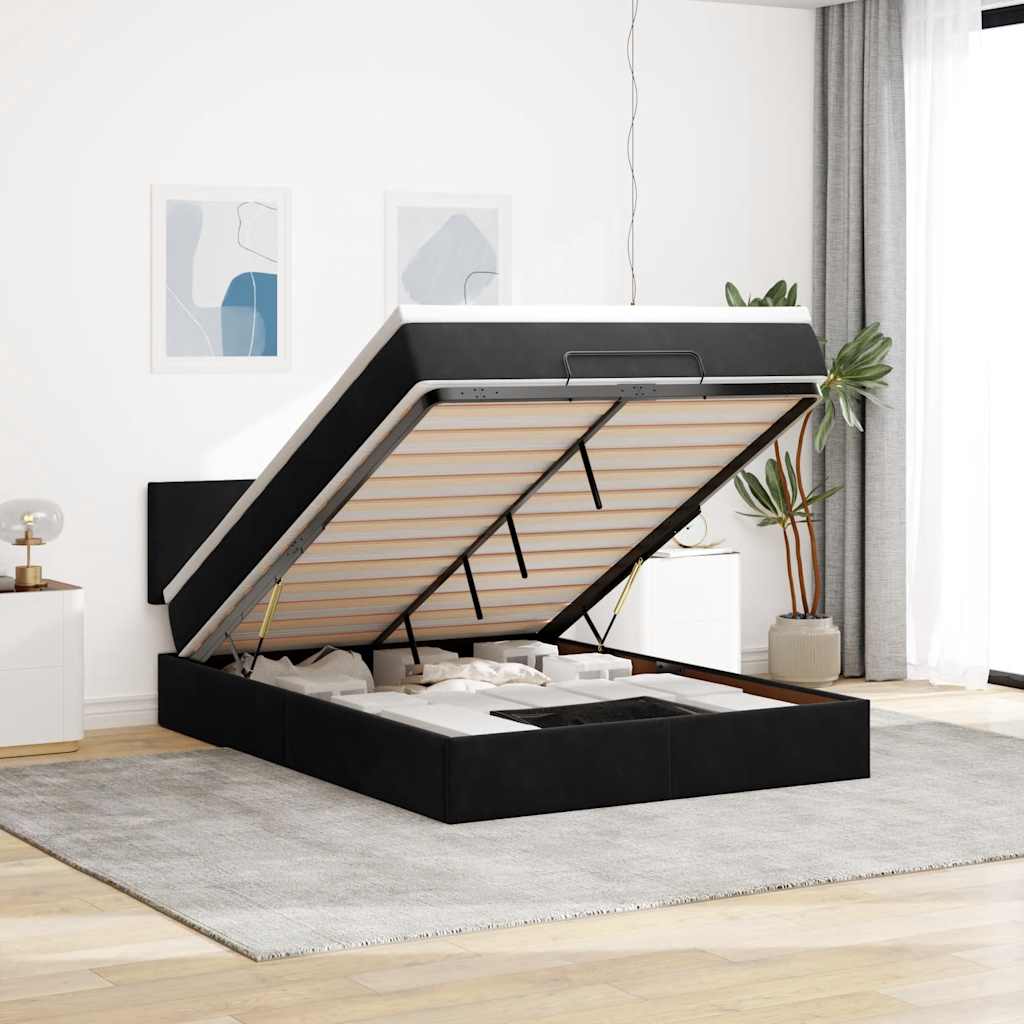 Otomanski krevet s madracem&LED crni 140x190 cm baršunasti