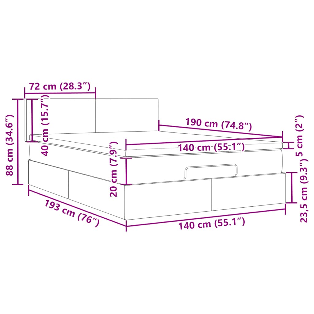 Otomanski krevet s madracem&LED ružičasti 140x190 cm baršunasti