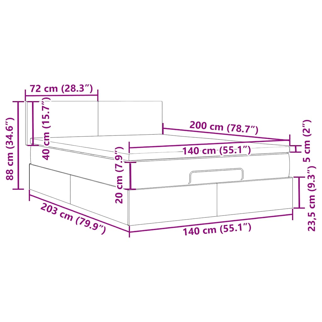 Otomanski krevet s madracem&LED tamnozeleni 140x200cm baršun