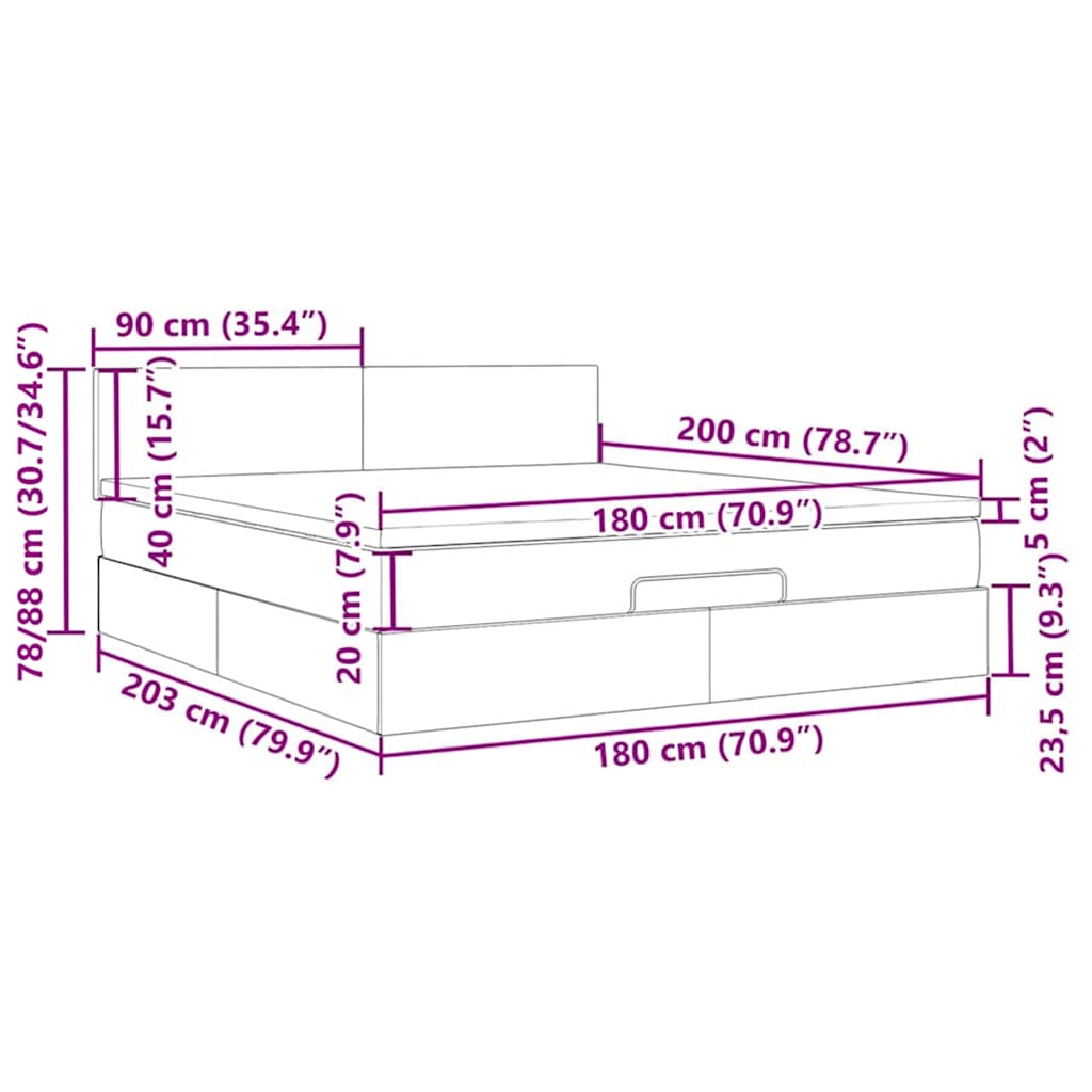 Otomanski krevet s madracem i LED crni 180x200cm baršunasti