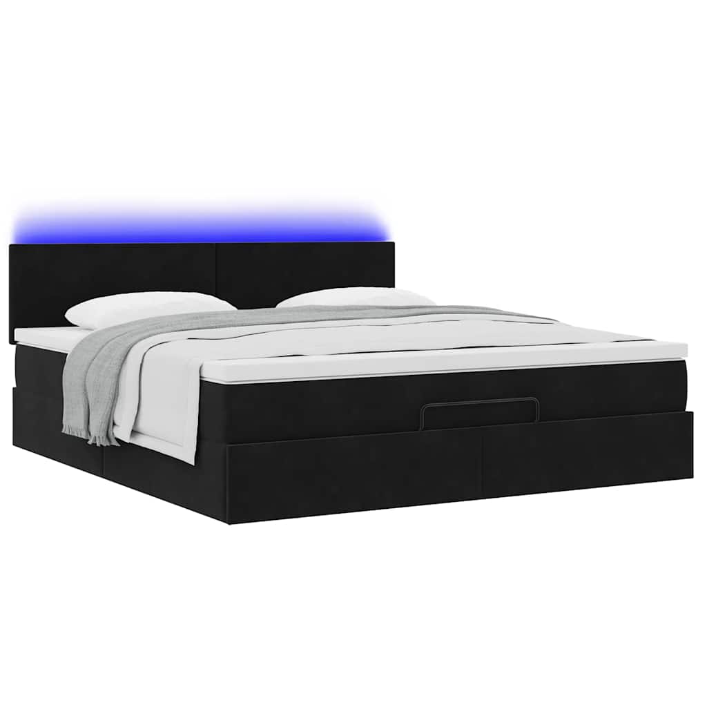Otomanski krevet s madracem i LED crni 180x200cm baršunasti