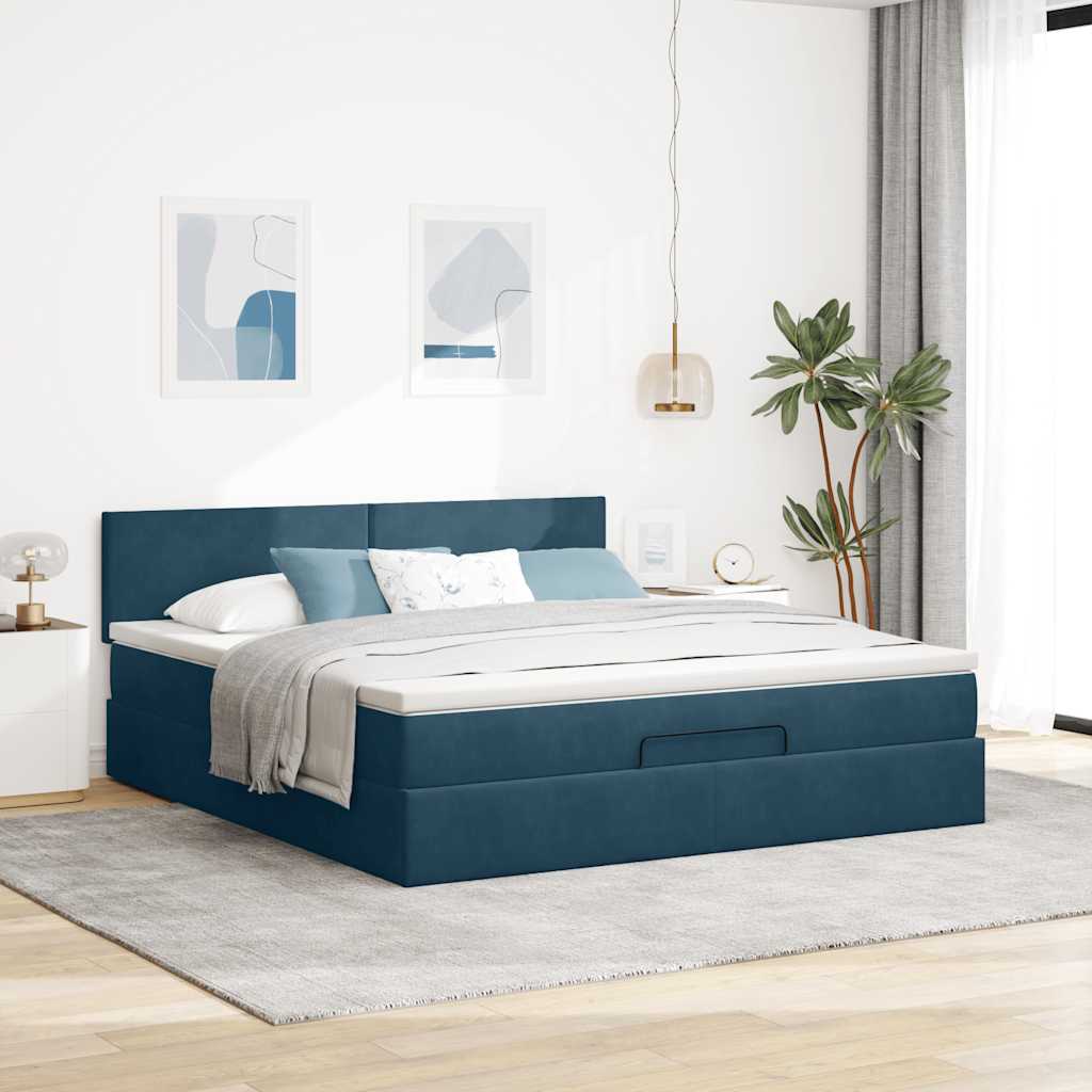 Otomanski krevet s madracem&LED tamnoplavi 180x200cm baršunasti