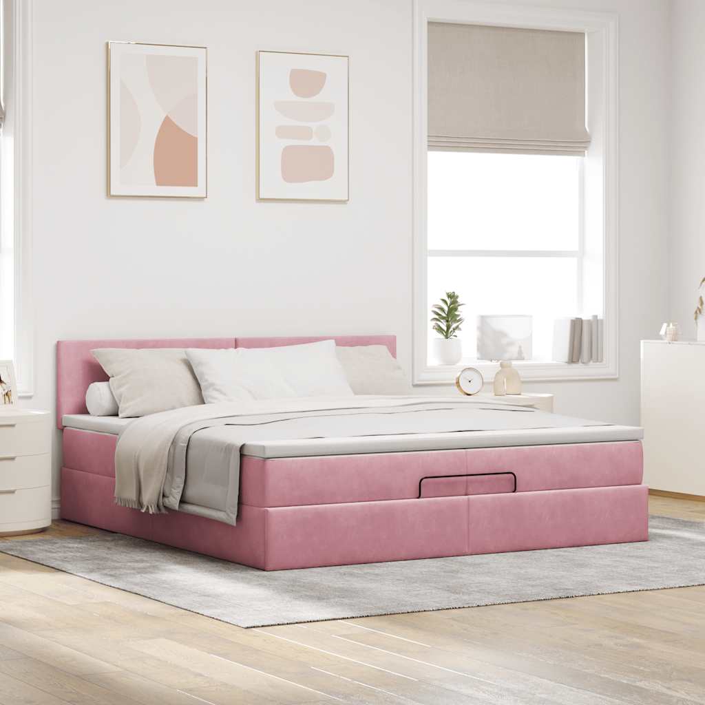 Okvir kreveta s madracima ružičasti 200x200cm baršunasti