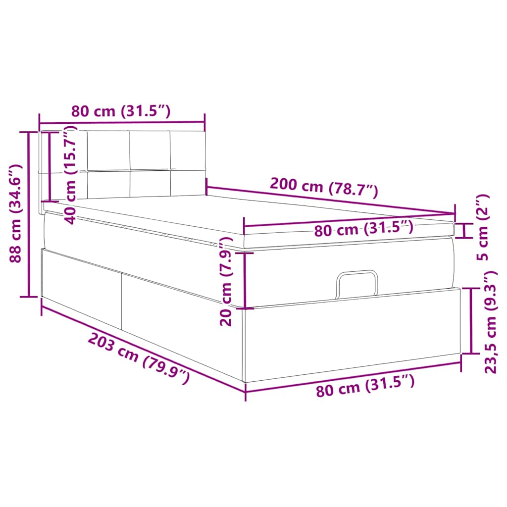 Otomanski okvir kreveta s madraca tamnosivi 80x200cm baršunasti