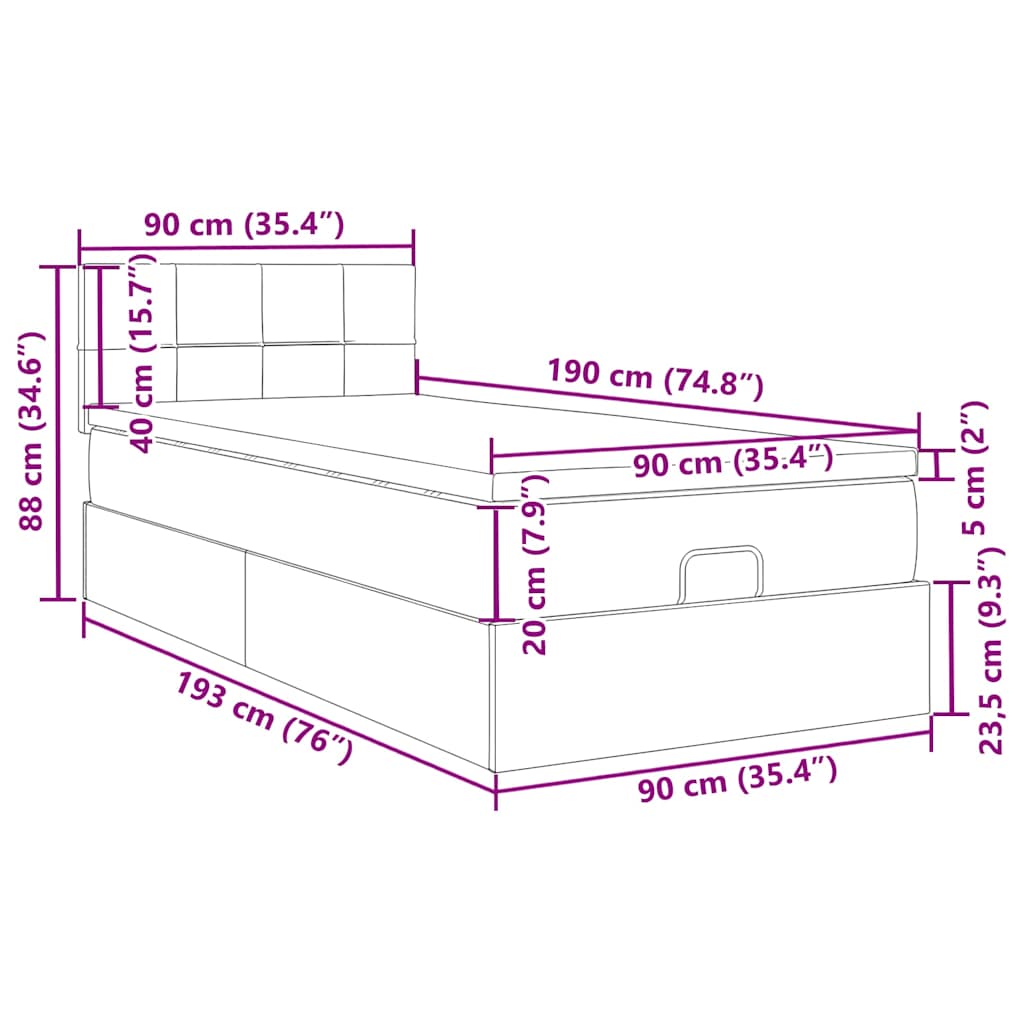 Otomanski okvir kreveta s madraca crni 90x190cm baršunasti