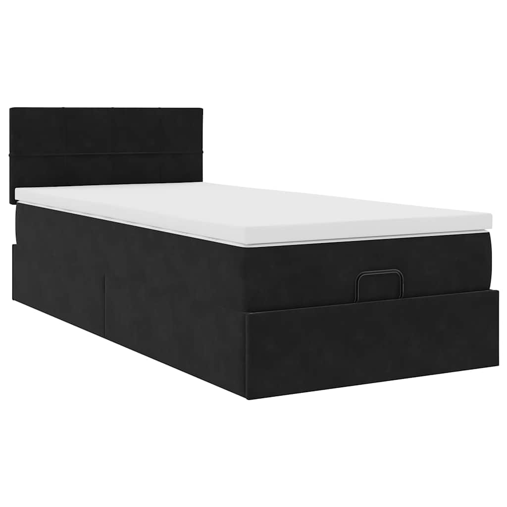 Otomanski okvir kreveta s madraca crni 90x190cm baršunasti
