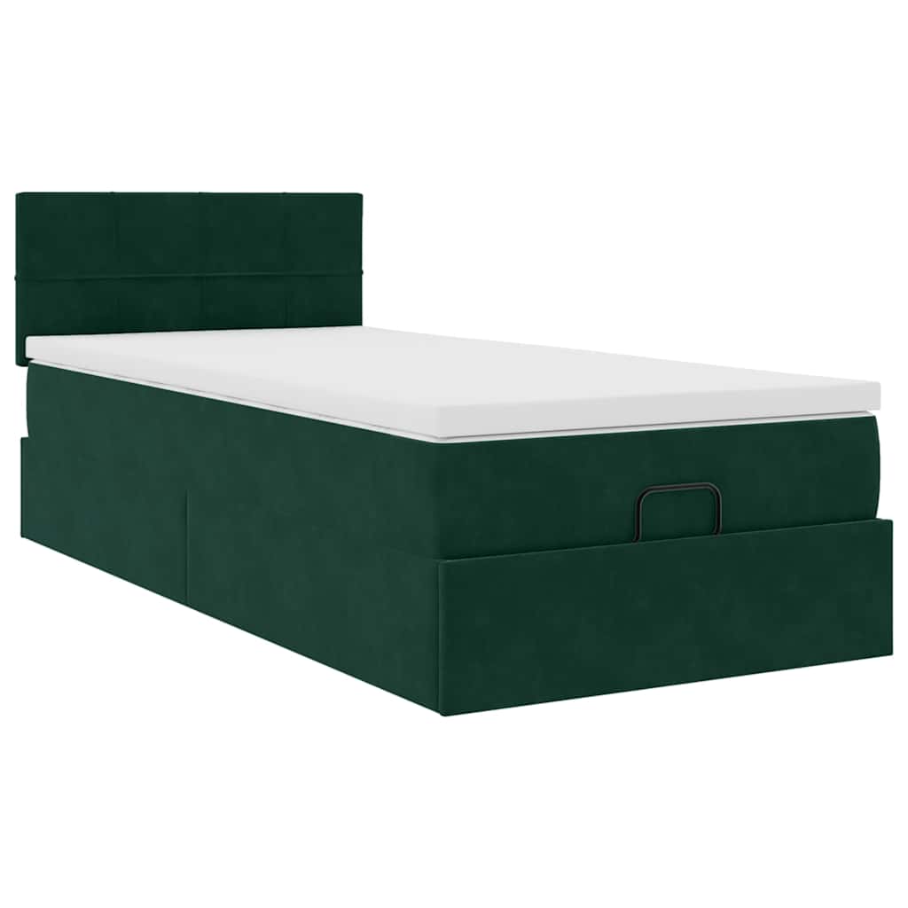 Otomanski krevet s madracem i LED tamnozeleni 90x200 cm baršun