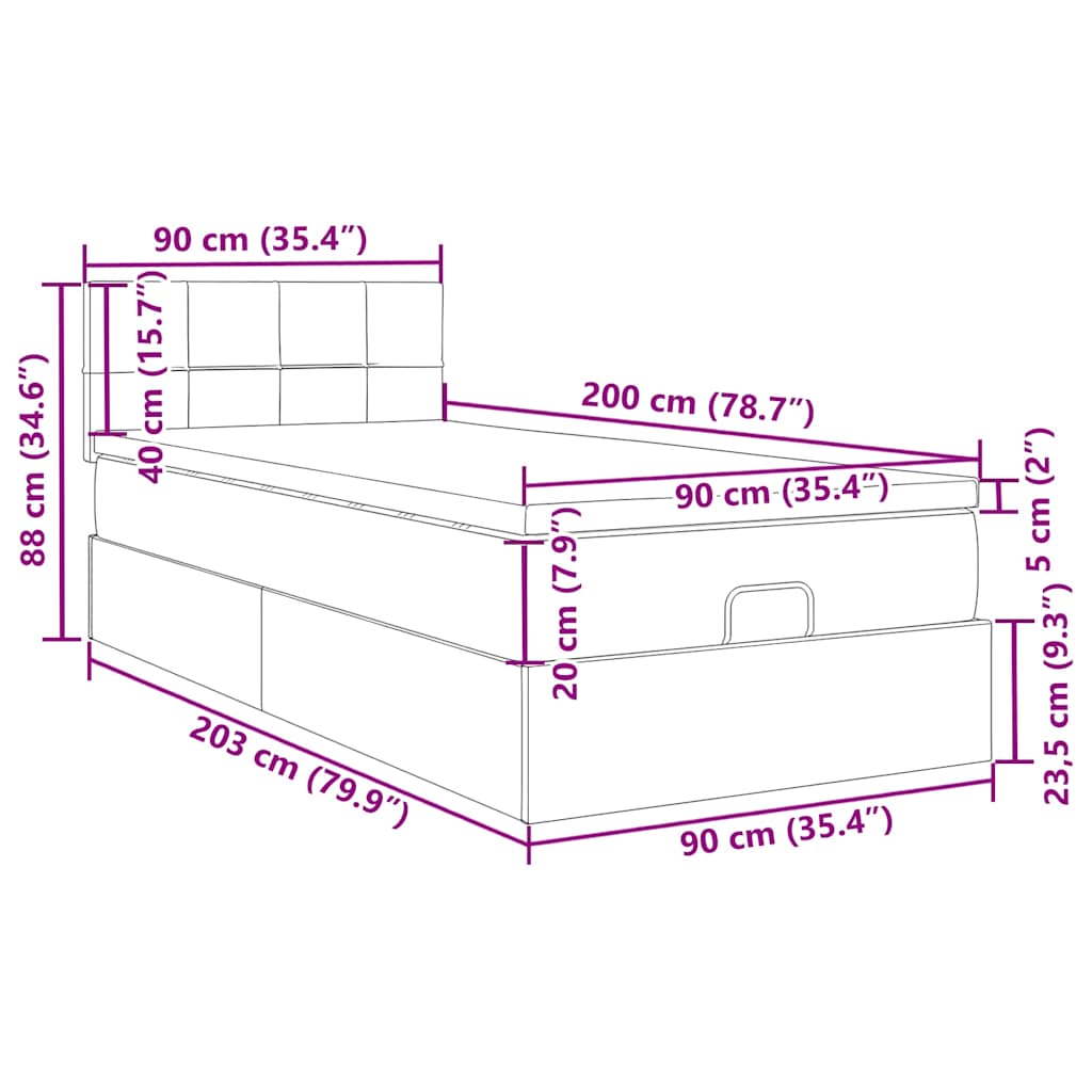 Okvir kreveta s madraca tamnoplavi 90x200cm baršunasti