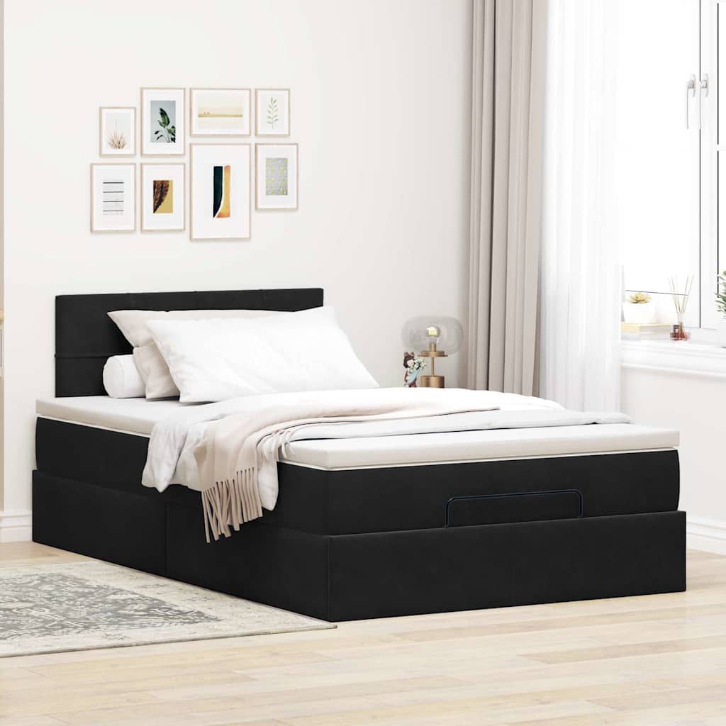 Otomanski krevet s madracem&LED crni 120x200cm baršunasti