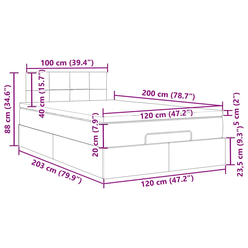 Otomanski krevet s madracem&LED tamnozeleni 120x200cm baršun