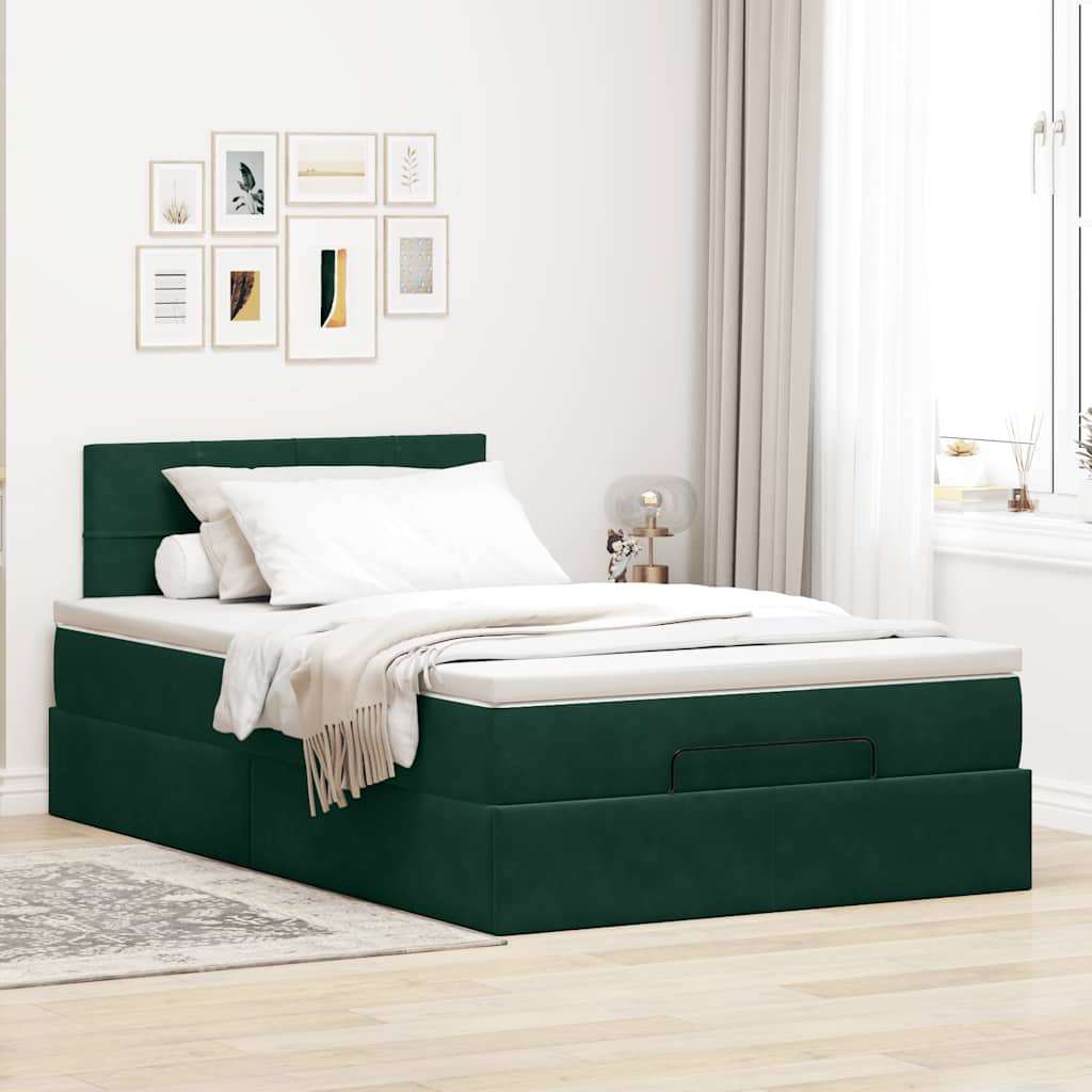 Otomanski krevet s madracem&LED tamnozeleni 120x200cm baršun