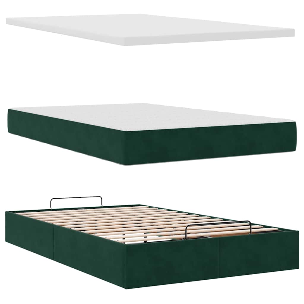 Otomanski krevet s madracem&LED tamnozeleni 120x200cm baršun