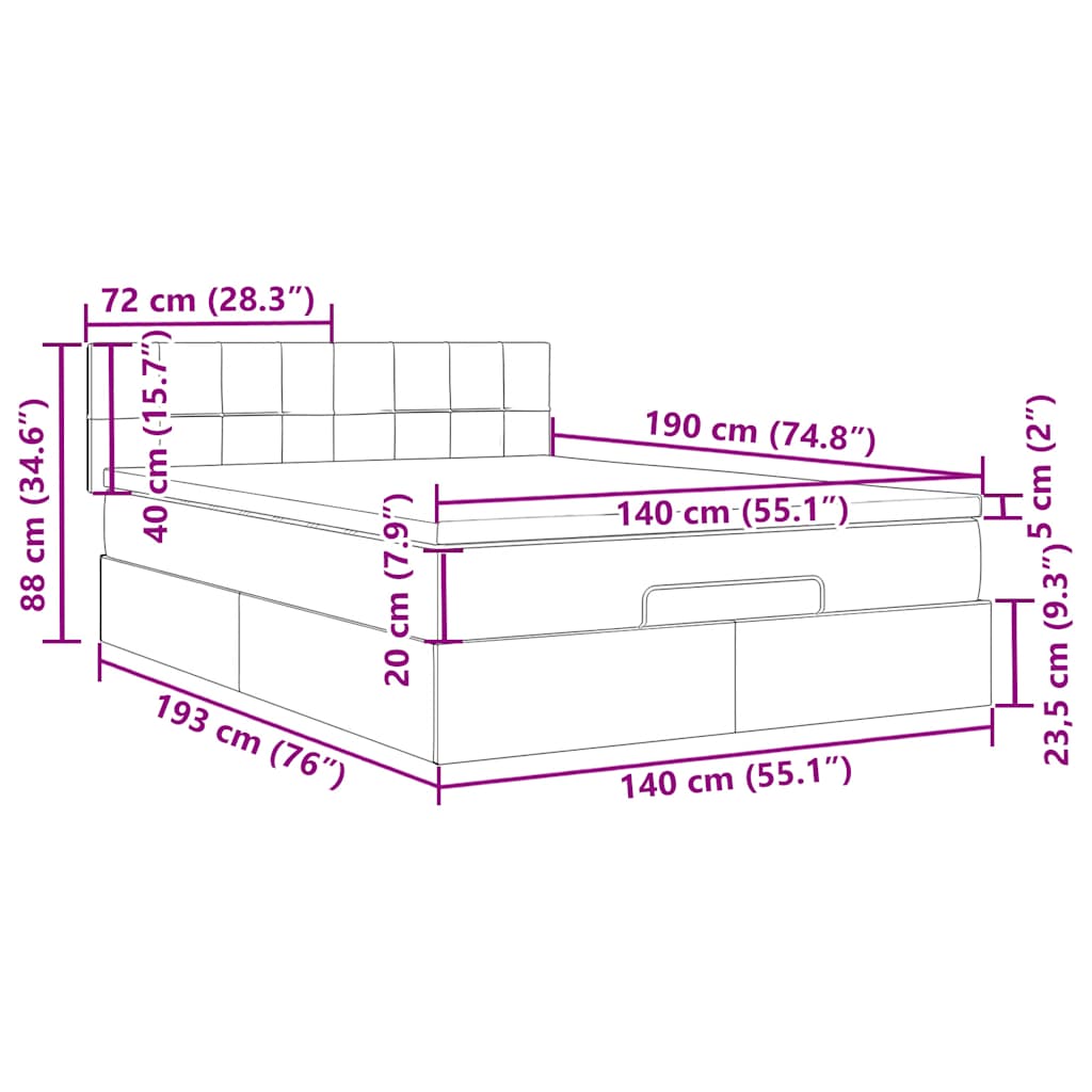 Ottoman krevet s madracem i LED diodama tamnozeleni 140x190 cm baršun