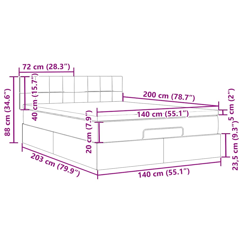 Otomanski krevet s madracem&LED tamnosivi 140x200 cm baršunasti