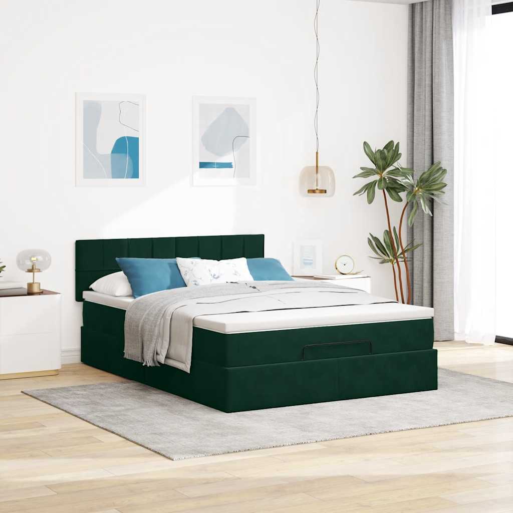 Otomanski krevet s madracem&LED tamnozeleni 140x200cm baršun