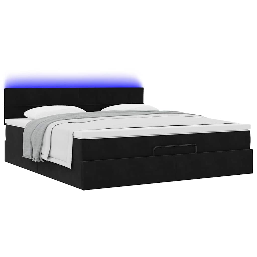 Otomanski krevet s madracem i LED crni 160x200cm tkanine