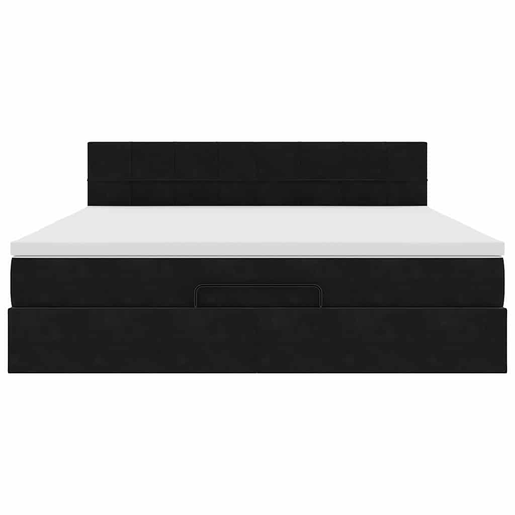 Otomanski krevet s madracem i LED crni 160x200cm tkanine