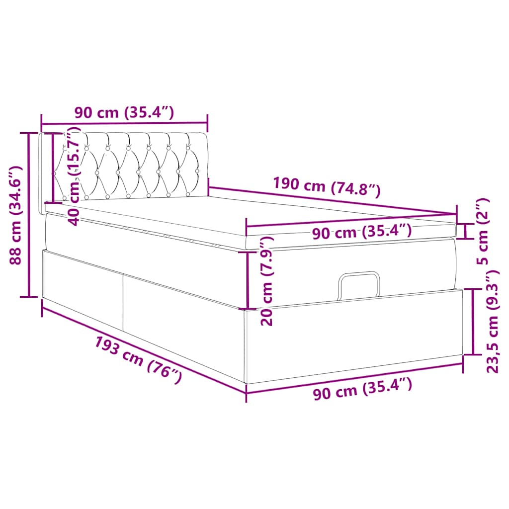 Otomanski okvir kreveta s madraca crni 90x190cm baršunasti