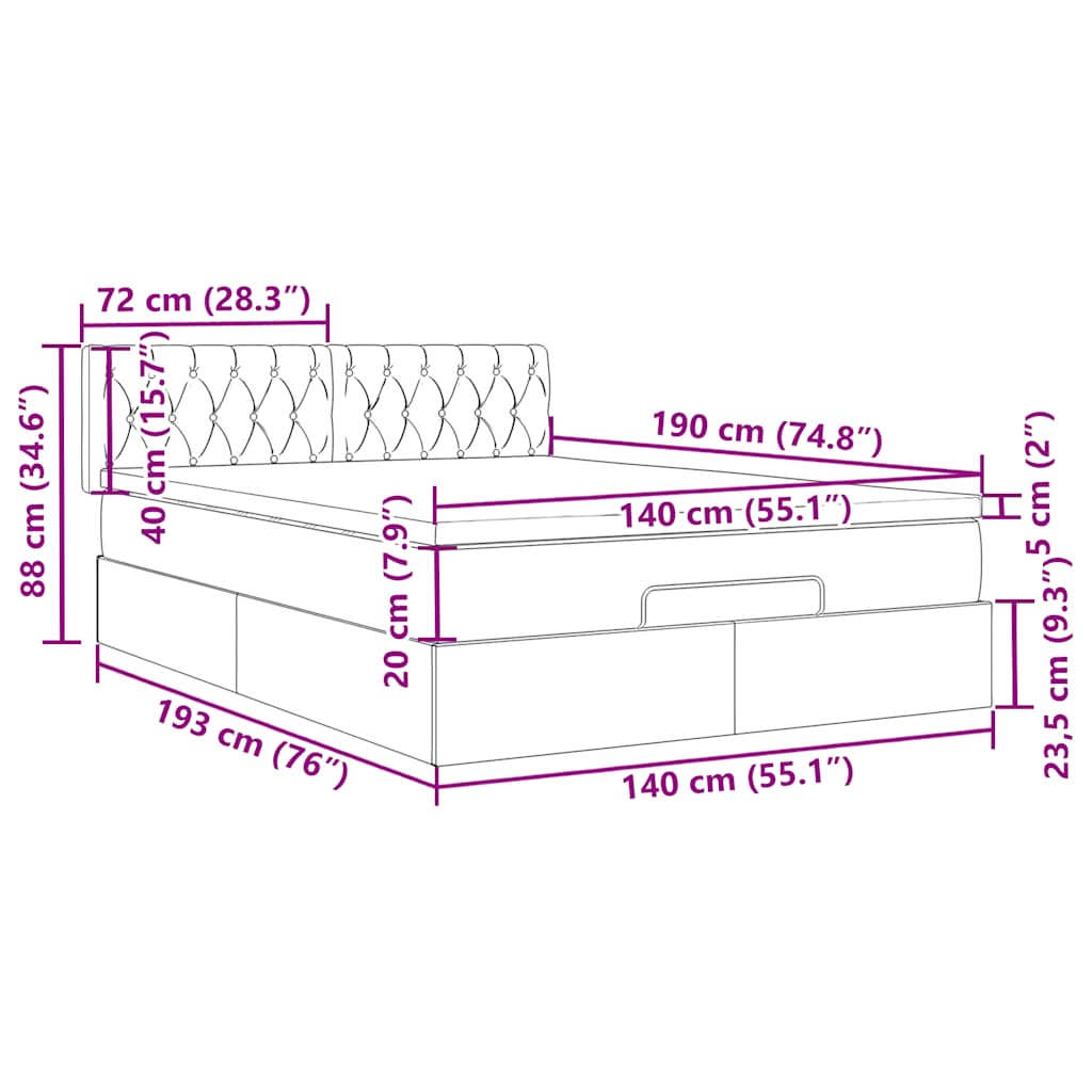 Otomanski krevet s madracem i LED 140x190 cm baršunasti