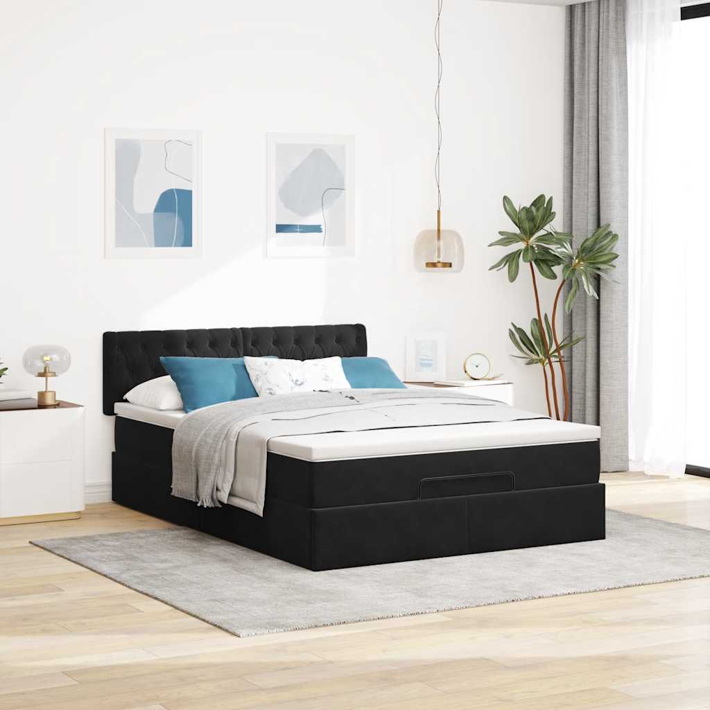 Otomanski krevet s madracem&LED crni 140x190 cm baršunasti