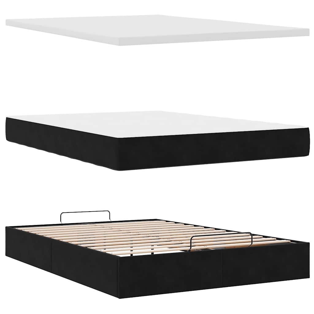 Otomanski krevet s madracem&LED crni 140x190 cm baršunasti