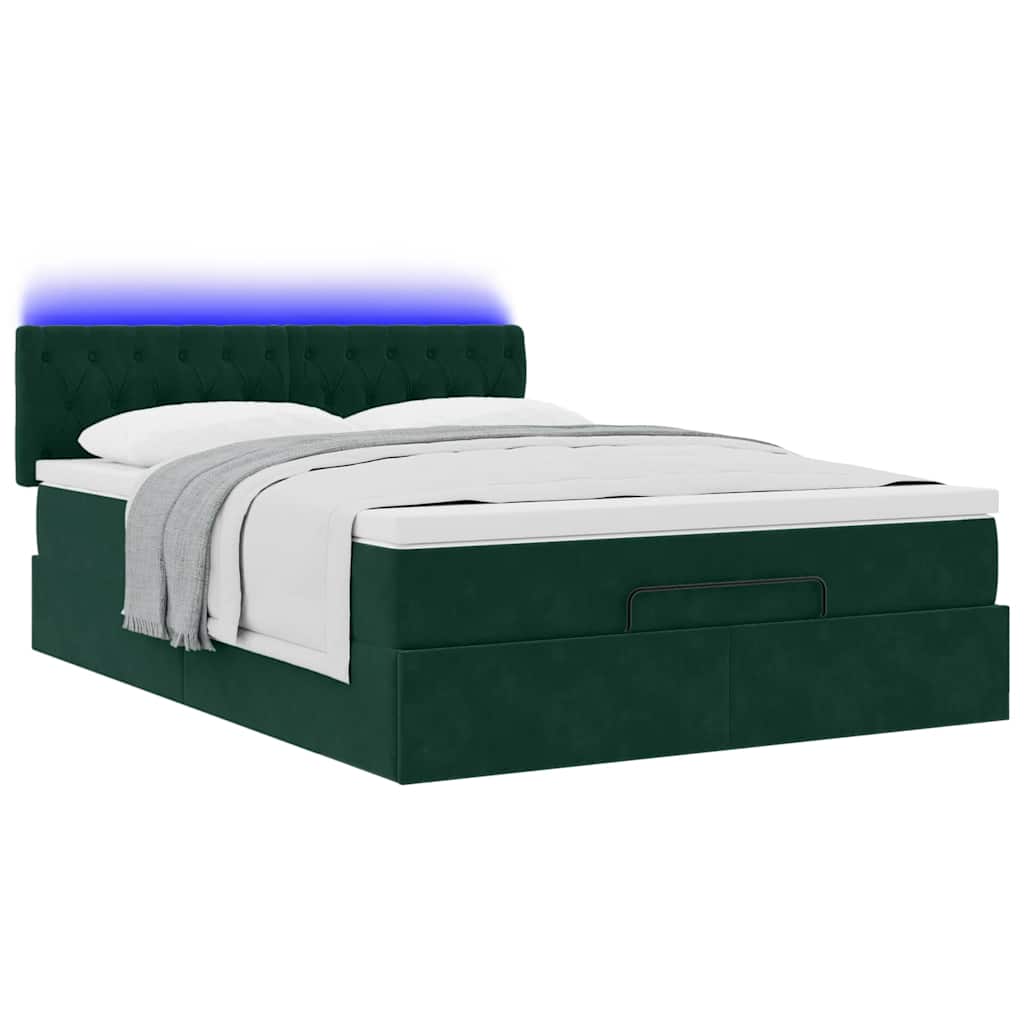 Ottoman krevet s madracem i LED diodama tamnozeleni 140x190 cm baršun