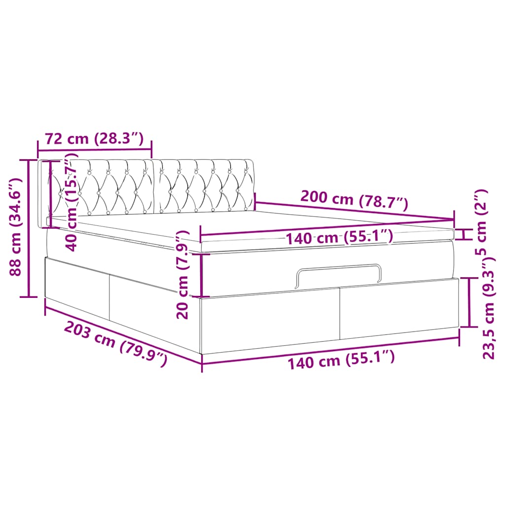 Otomanski krevet s madracem&LED tamnosivi 140x200 cm baršunasti