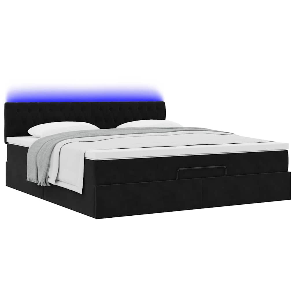 Otomanski krevet s madracem i LED crni 160x200cm baršunasti