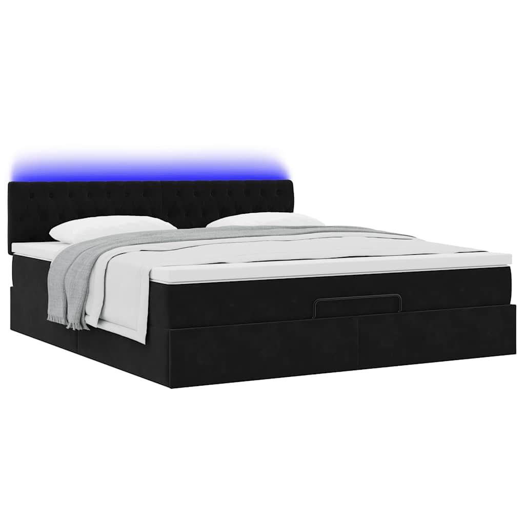Otomanski krevet s madracem i LED crni 180x200cm baršunasti