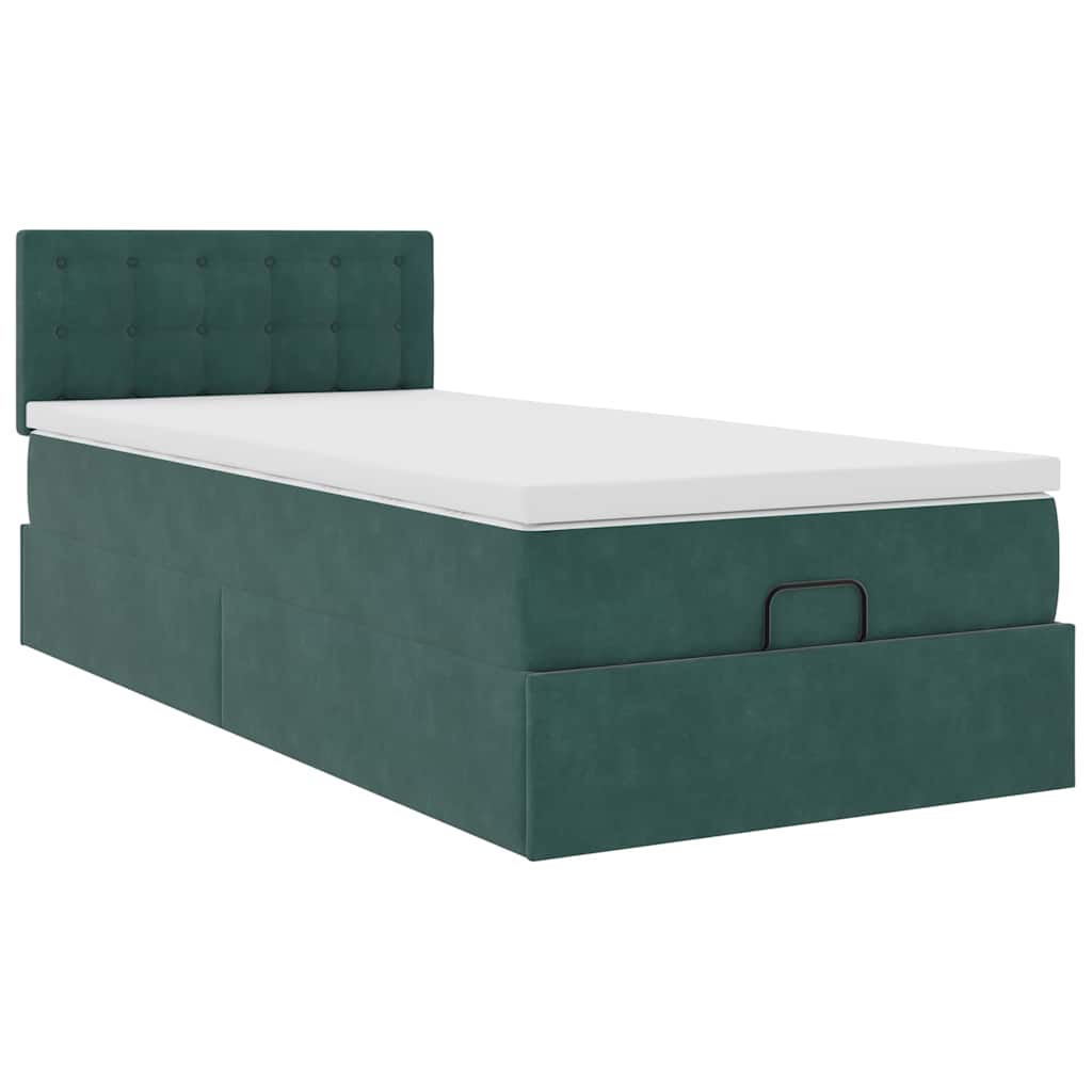 Otomanski krevet s madracem i LED tamnozeleni 90x200 cm baršun