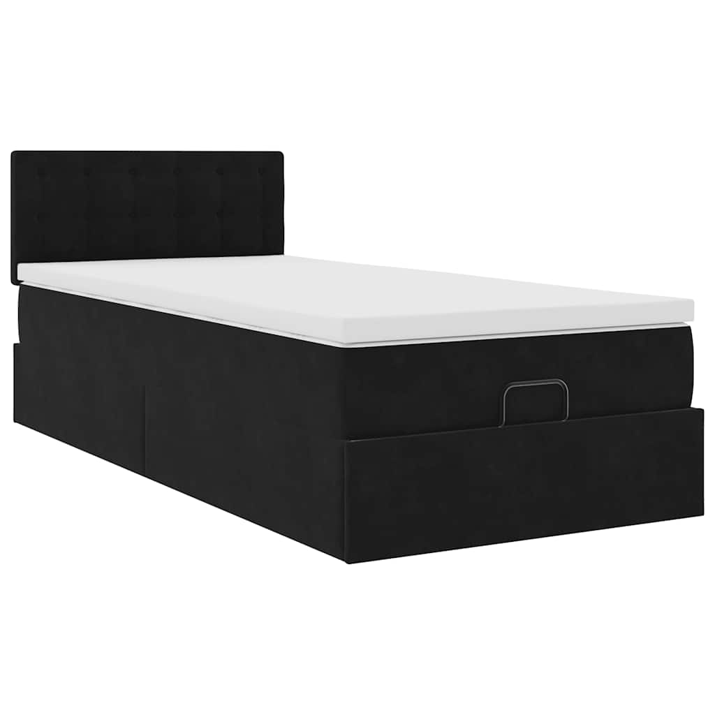 Otomanski okvir kreveta s madraca crni 100x200cm baršunasti