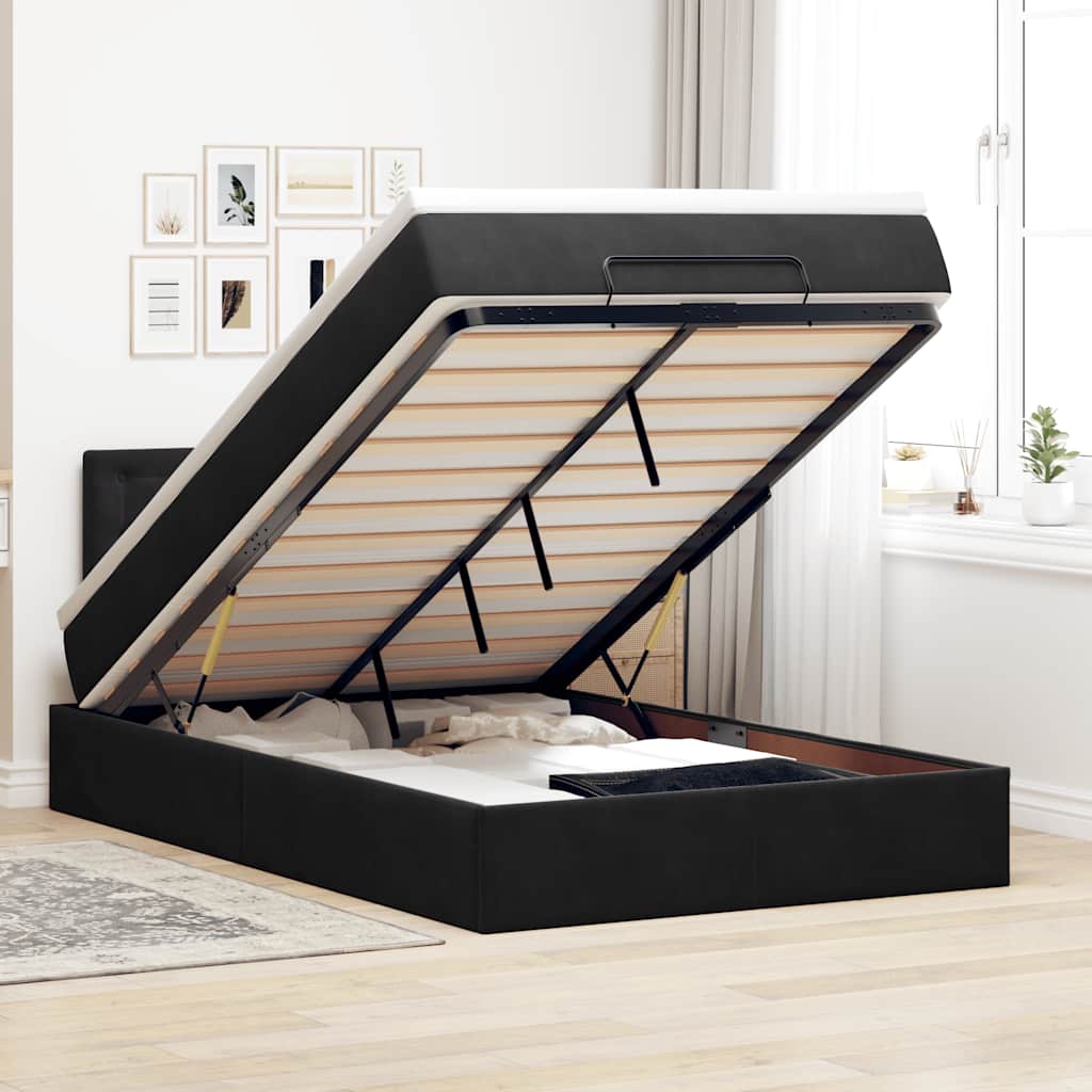 Otomanski krevet madracem i LED crna 120x190 cm baršun