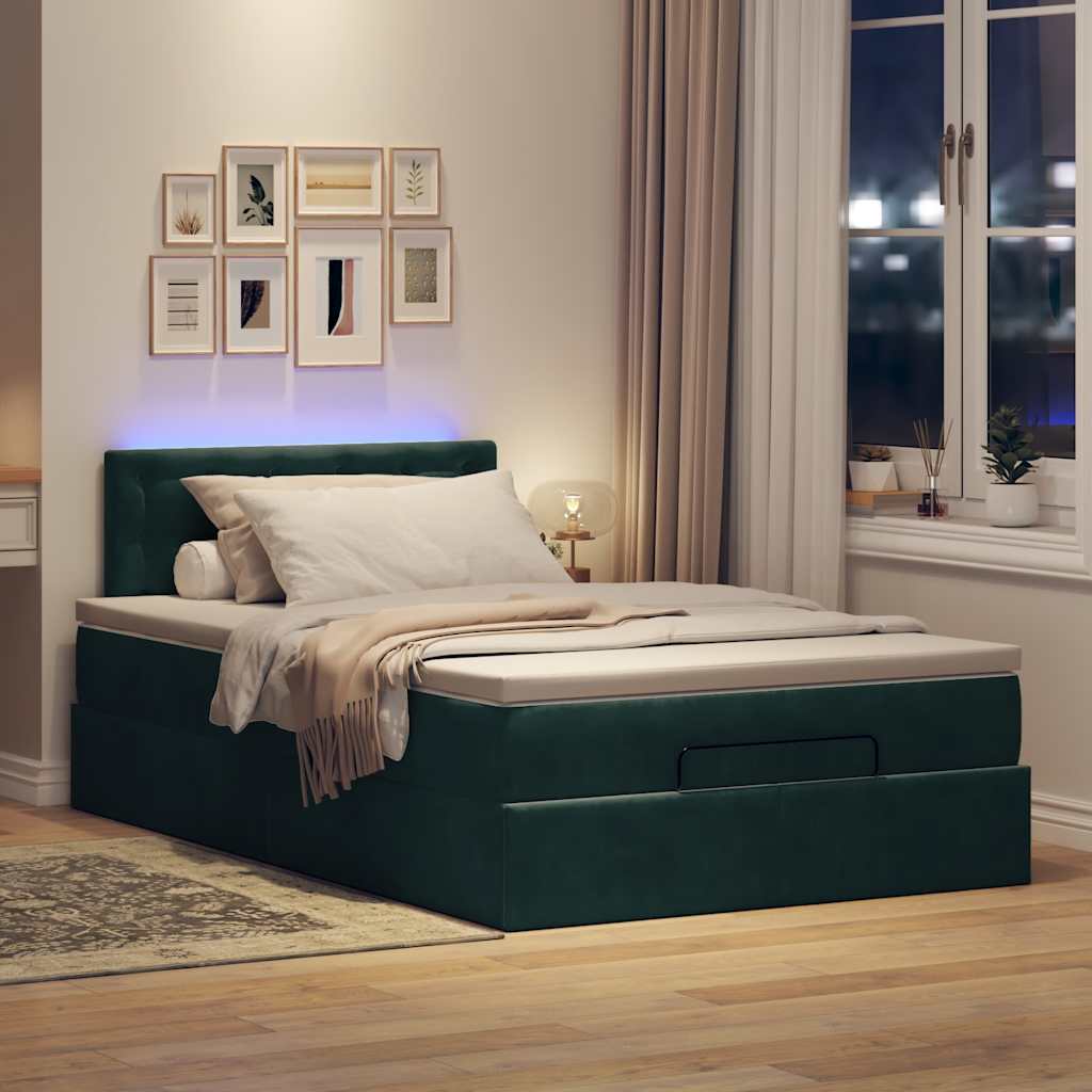 Otomanski krevet s madracem i LED tamnozeleni 120x190cm baršun