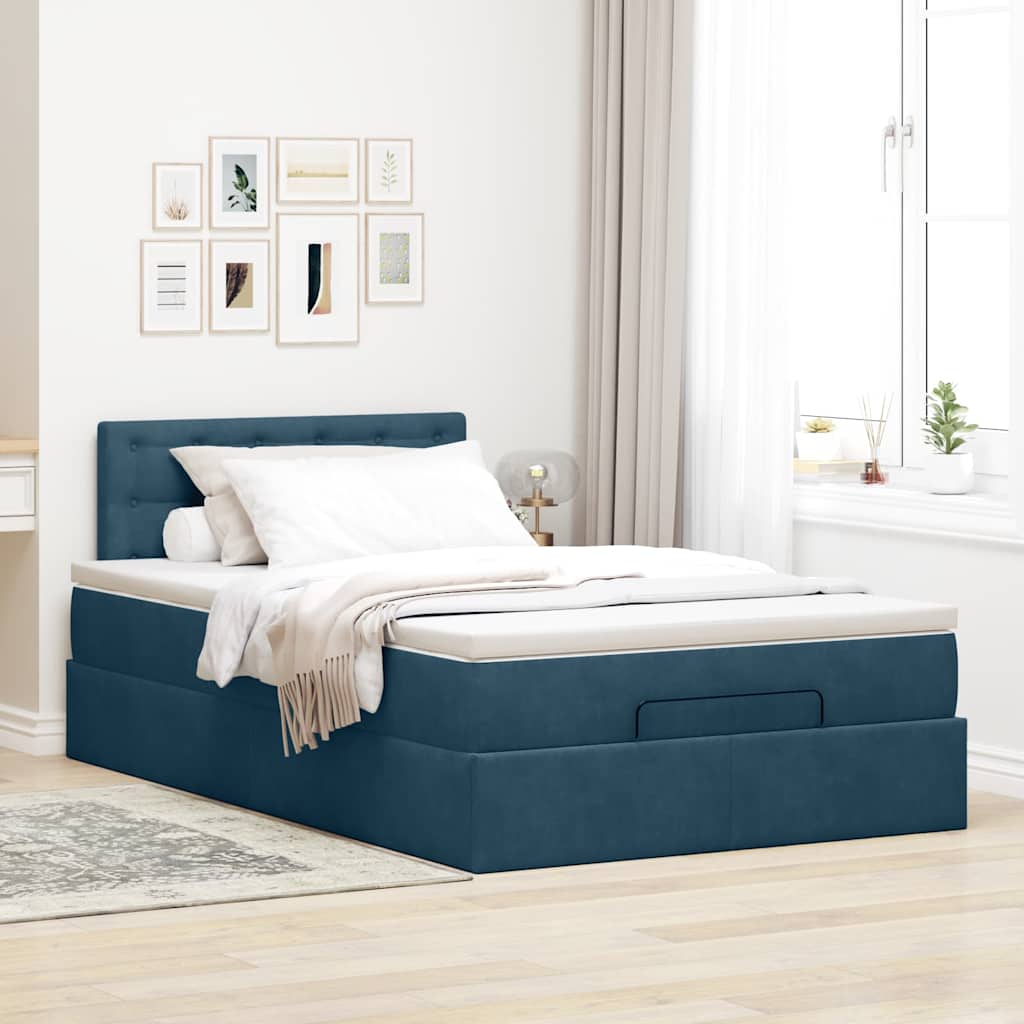 Otomanski krevet s madracem i LED tamnoplavi 120x190cm baršun