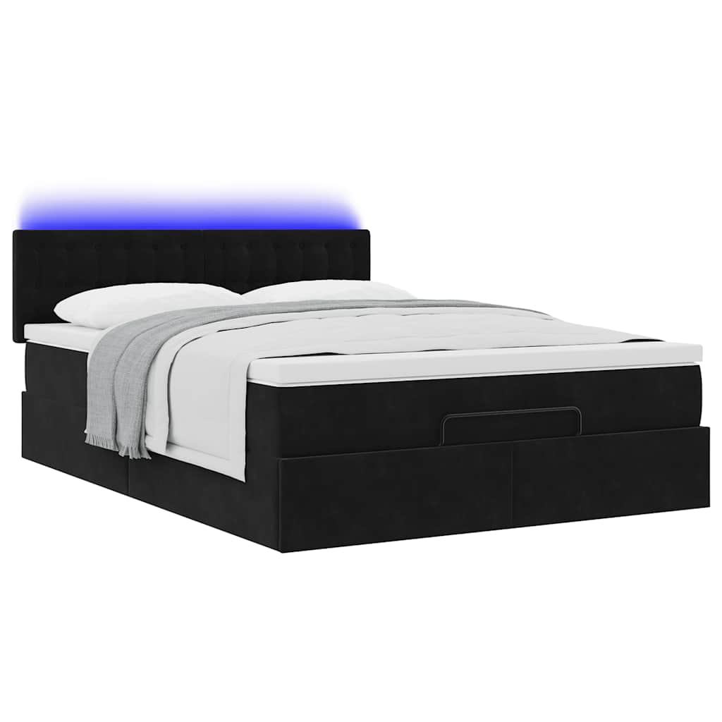 Otomanski krevet s madracem&LED crni 140x190 cm baršunasti
