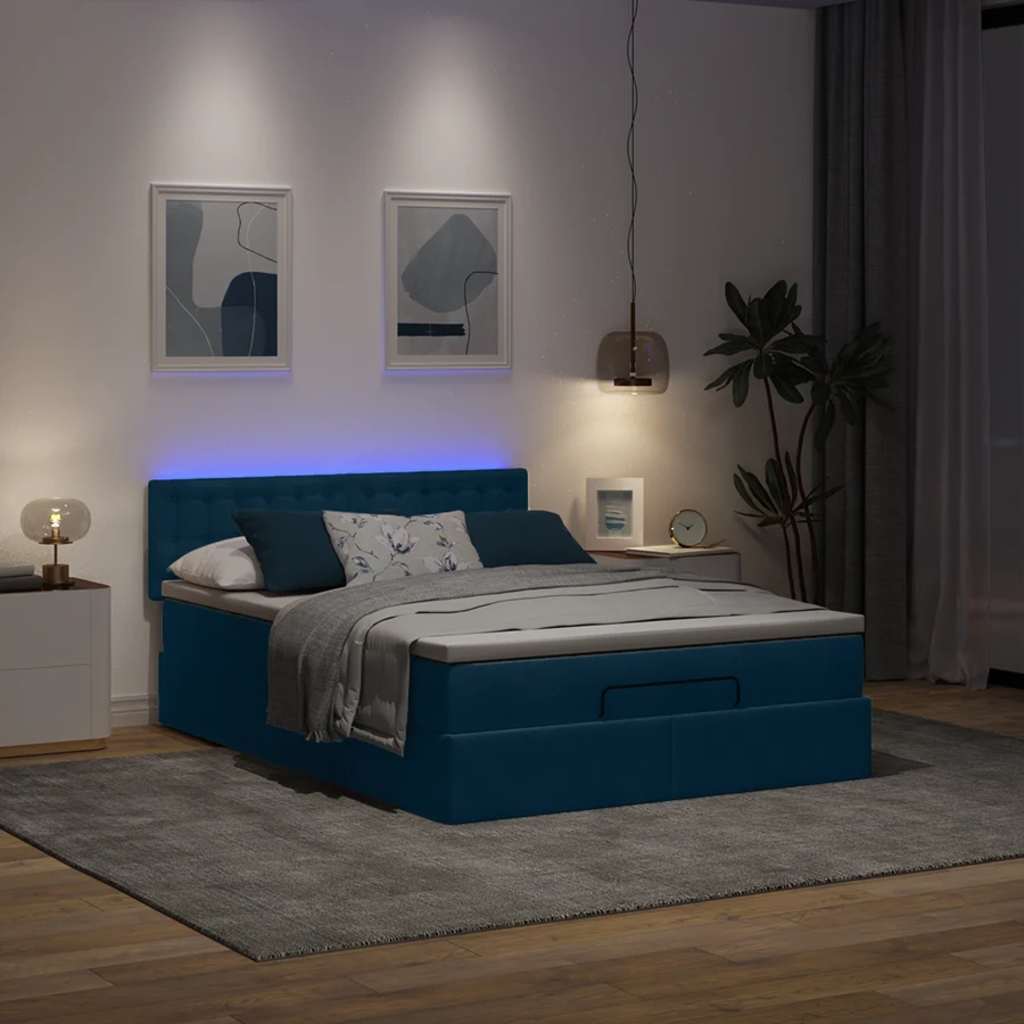 Otomanski krevet s madracem&LED tamnoplavi 140x190cm baršunasti