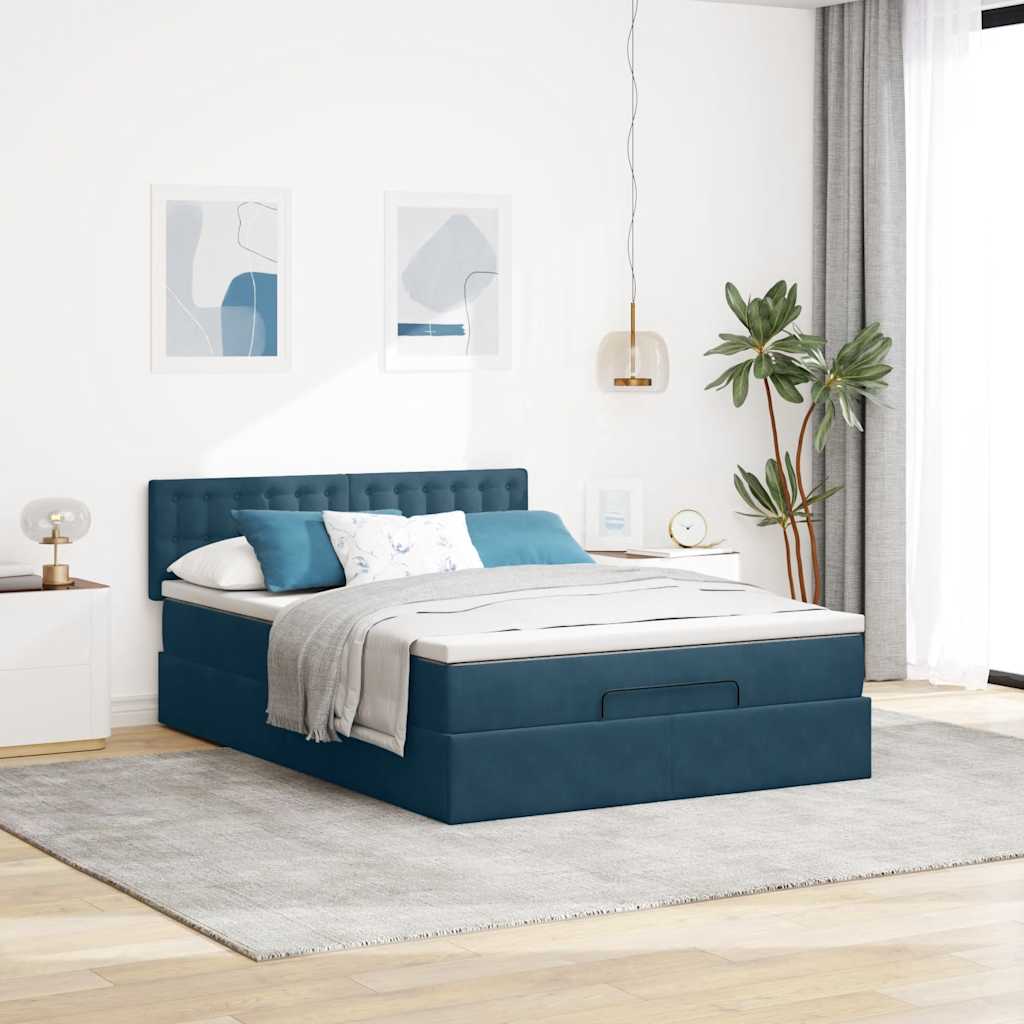 Otomanski krevet s madracem&LED tamnoplavi 140x190cm baršunasti