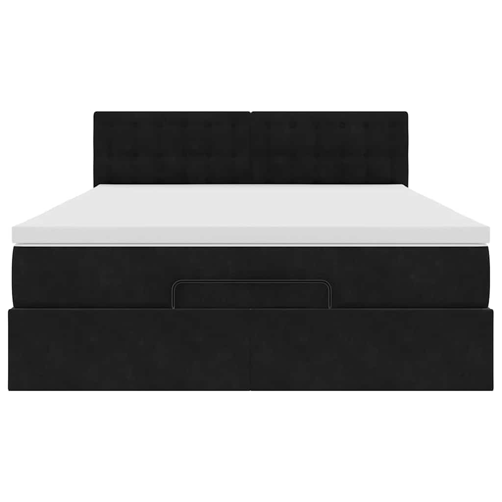 Ottoman krevet s madracem i LED diodama crni 140x200 cm baršun