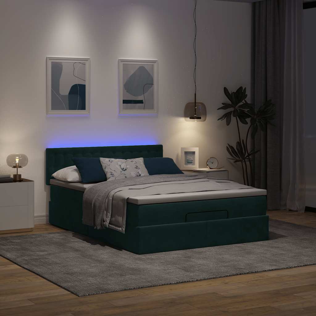 Otomanski krevet s madracem&LED tamnozeleni 140x200cm baršun