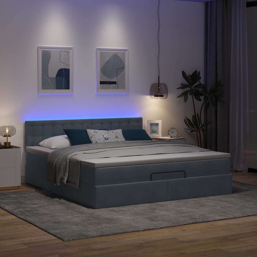 Ottoman krevet s madracem i LED diodama tamno sivi 160x200 cm baršun