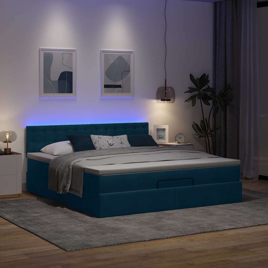 Otomanski krevet s madracem&LED tamnoplavi 160x200cm baršunasti
