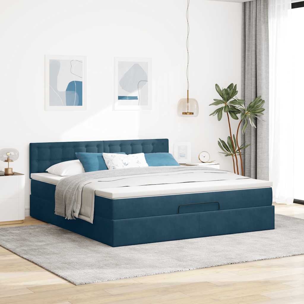 Otomanski krevet s madracem&LED tamnoplavi 180x200cm baršunasti