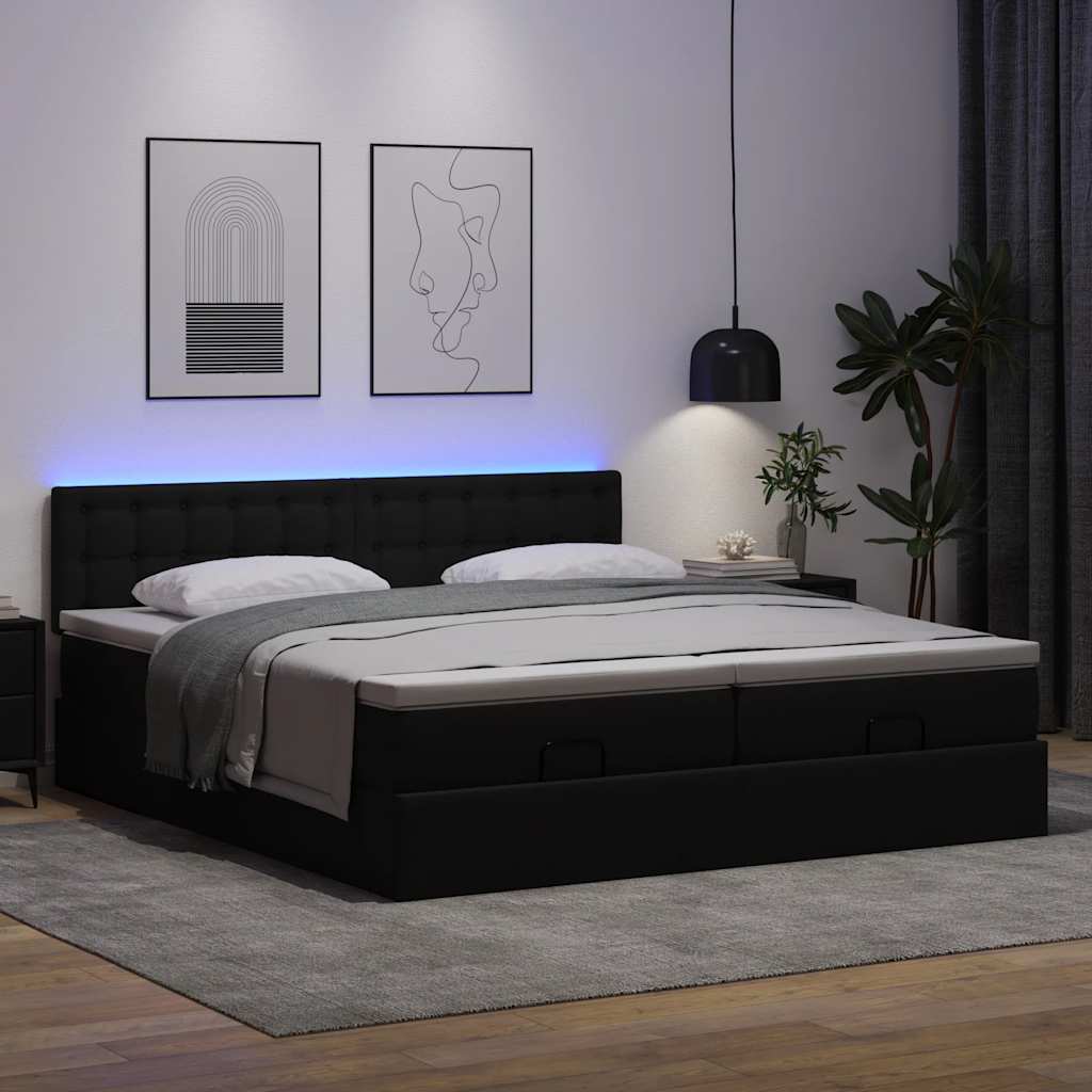 Otomanski krevet s madracima i LED crni 180x200 cm umjetna koža
